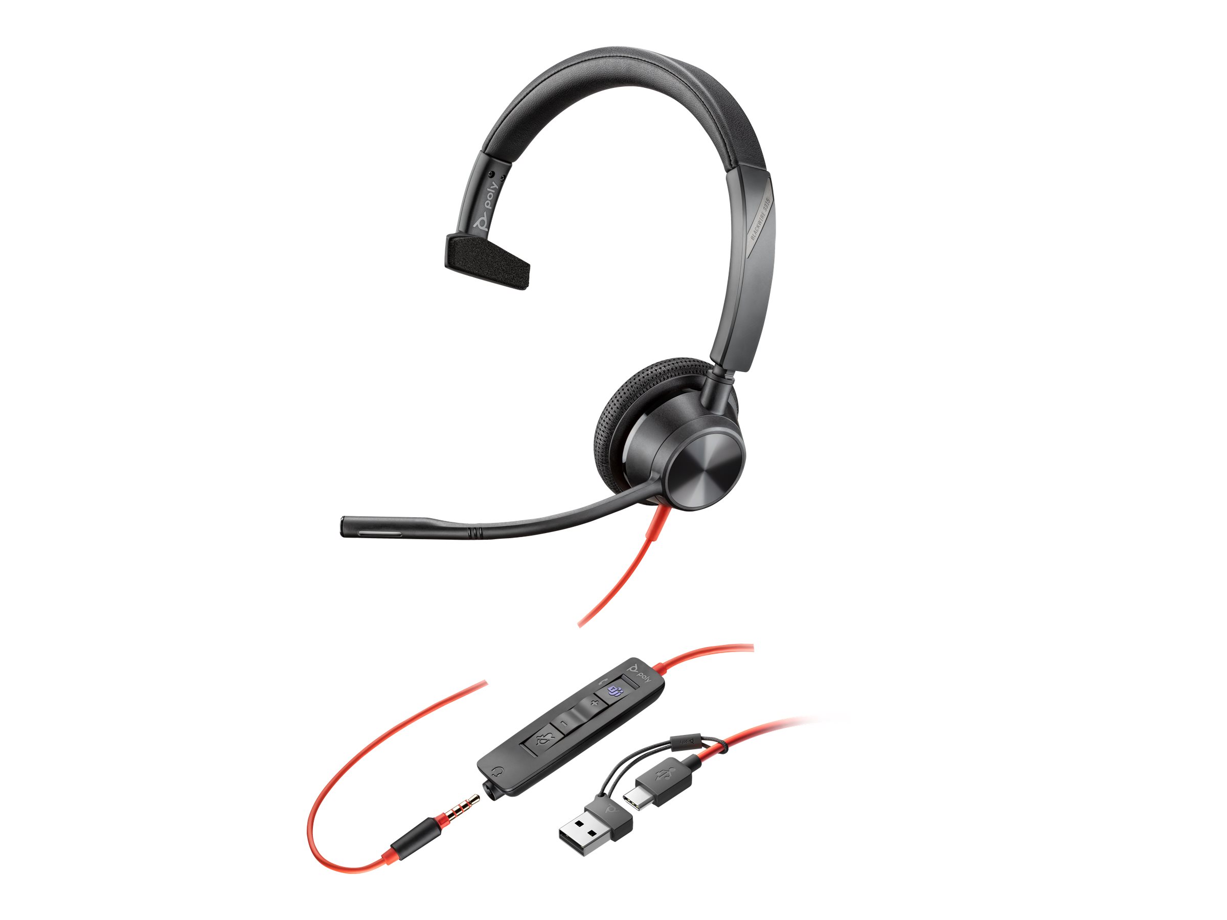 HP Poly Blackwire 3315 - Blackwire 3300 series - On-Ear - kabelgebunden - 3,5 mm Stecker - USB-C - Schwarz - UC-zertifiziert - Zertifiziert für Microsoft Teams