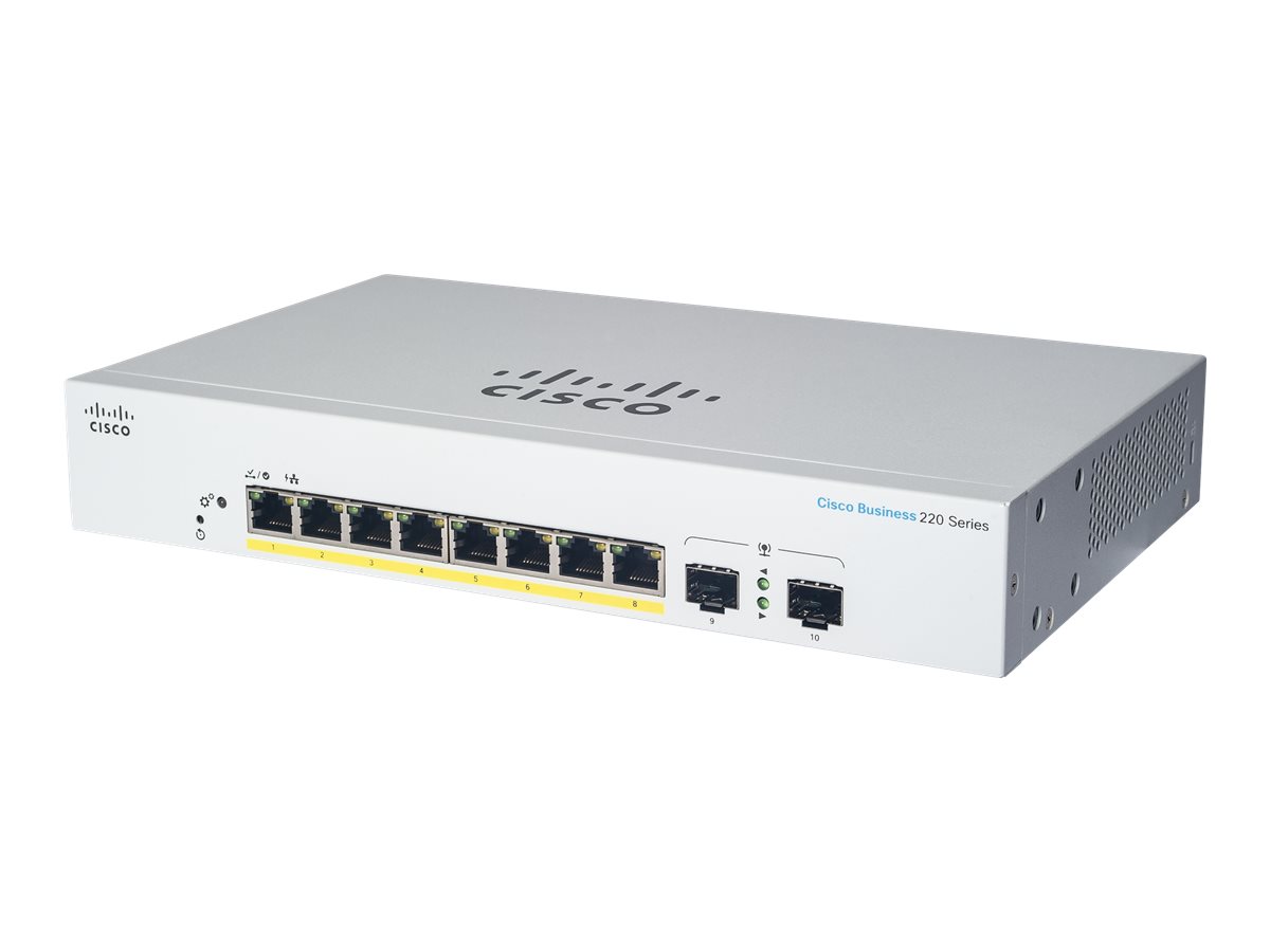 Cisco Business 220 Series CBS220-8P-E-2G - Switch - + 2 x Gigabit SFP (Uplink) - an Rack montierbar - PoE+ (67 W)