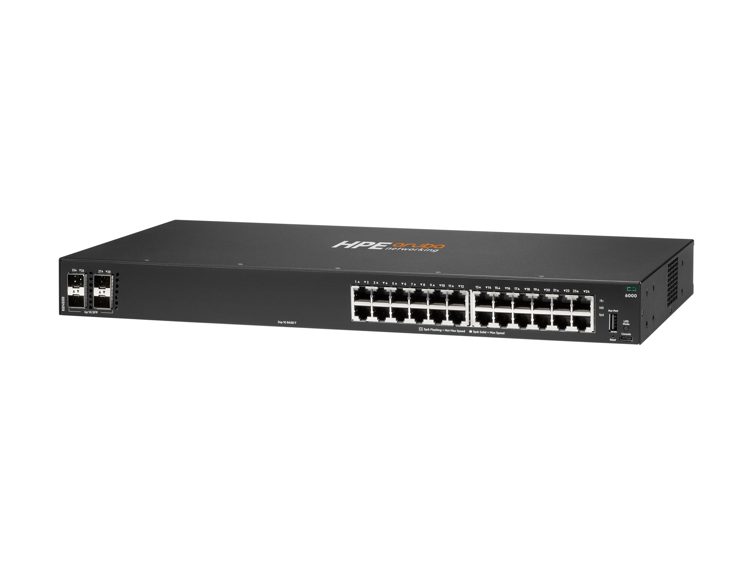 HPE Aruba Networking CX 6000 24p 10M/100M/1G 4p Switch - Luftstrom von Seite zu Seite - an Rack montierbar - wandmontierbar - BTO
