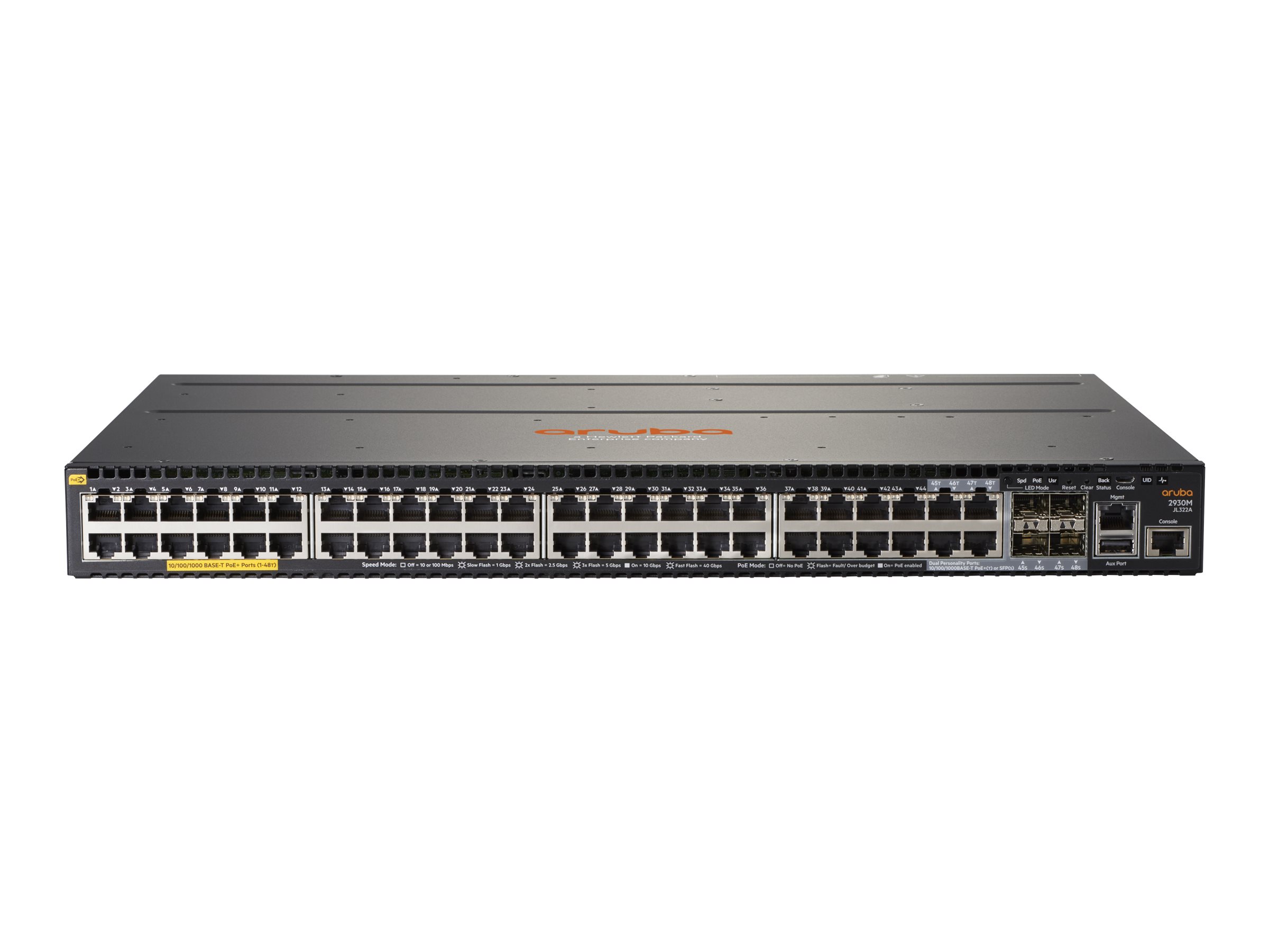 HP Aruba 2930M 48G Gigabit Managed Switch 48 Ports Standalone Rackmount - + 4 x Kombi-Gigabit-SFP - an Rack montierbar - PoE+ (1440 W) HP Aruba 2930M 48G Gigabit Managed Switch 48 Ports Standalone Rackmount - + 4 x Kombi-Gigabit-SFP - an Rack montierbar - PoE+ (1440 W)