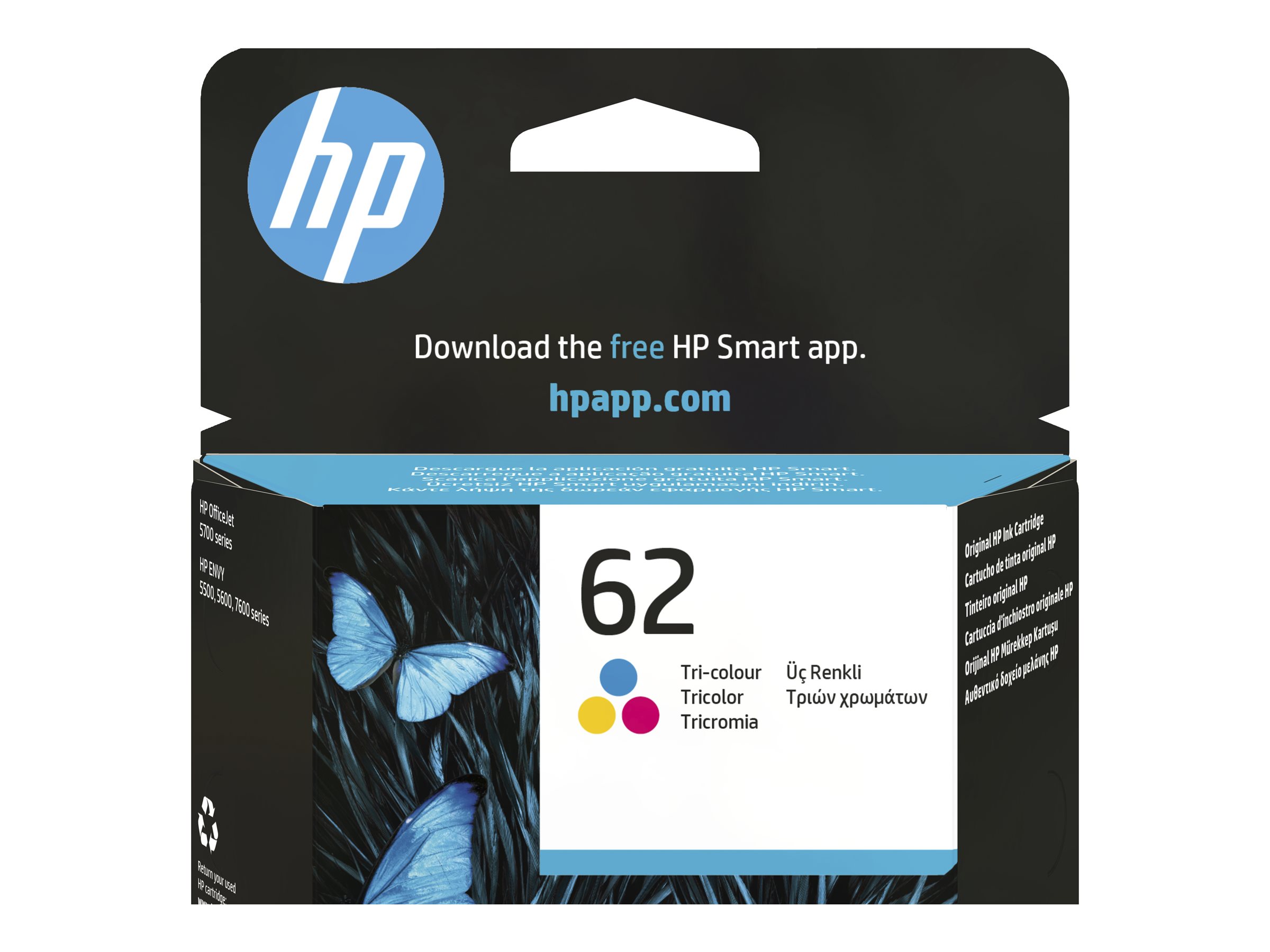 HP 62 - 4.5 ml - Farbe (Cyan, Magenta, Gelb) - original - Tintenpatrone - für ENVY 55XX - 56XX - 76XX; Officejet 200 - 250 - 57XX - 8040