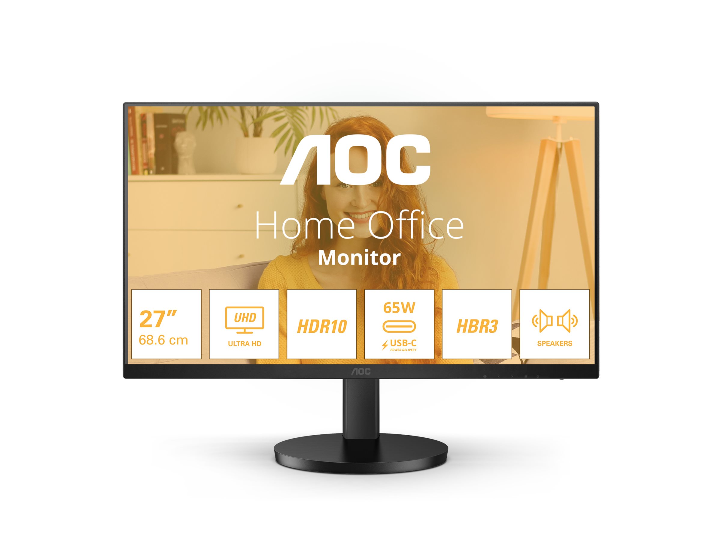 AOC Basic-line U27B3CF - B3 Series - LED-Monitor - - 3840 x 2160 4K UHD (2160p) @ 60 Hz - IPS - 350 cd/m² - 1000:1 - HDR10 - 4 ms - HDMI - USB-C - Lautsprecher - Schwarz