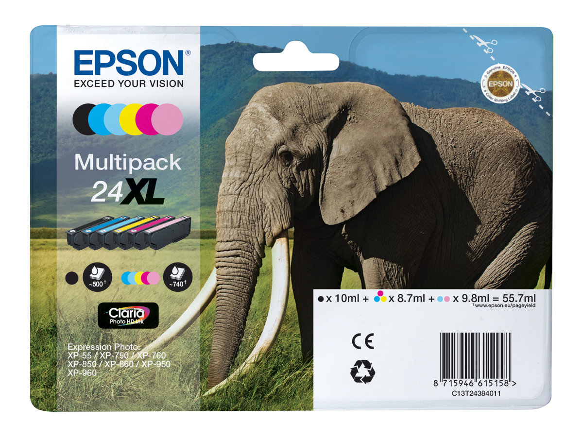 T24 MULTIPACK XL - Schwarz - Gelb - Cyan - Magenta - hellmagentafarben - hell Cyan - Original - Blisterverpackung - Tintenpatrone - für Expression Photo XP-55 - 750 - 760 - 850 - 860 - 950 - 960 - 970; Expression Premium XP-750 - 850
