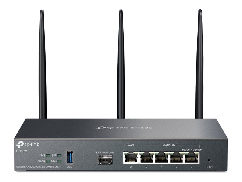 TP-LINK Omada ER706W V1 Wireless WiFi 6 Router 4-Port-Switch - 1GbE - WAN-Ports: 6 - Wi-Fi 6 - Dual-Band - wandmontierbar