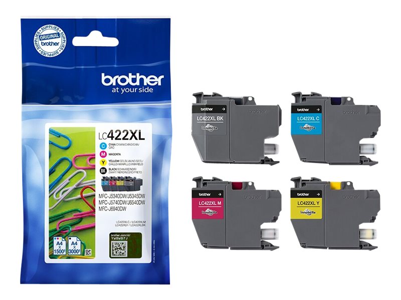 Brother LC422XL Multipack - 4er-Pack - Hohe Ergiebigkeit - Schwarz - Gelb - Cyan - Magenta - original - Tintenpatrone - für Brother MFC-J5345DW Brother LC422XL Multipack - 4er-Pack - Hohe Ergiebigkeit - Schwarz - Gelb - Cyan - Magenta - original - Tintenpatrone - für Brother MFC-J5345DW