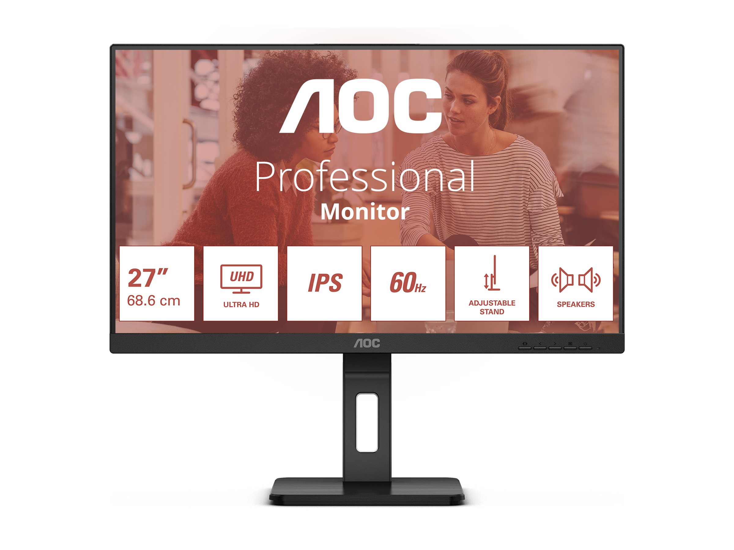 AOC Essential-line U27E3UF - LED-Monitor - 68.6 cm - 3840 x 2160 4K UHD (2160p) @ 60 Hz - IPS - 350 cd/m² - 1000:1 - 4 ms - 2xHDMI - DisplayPort - Lautsprecher - Schwarz