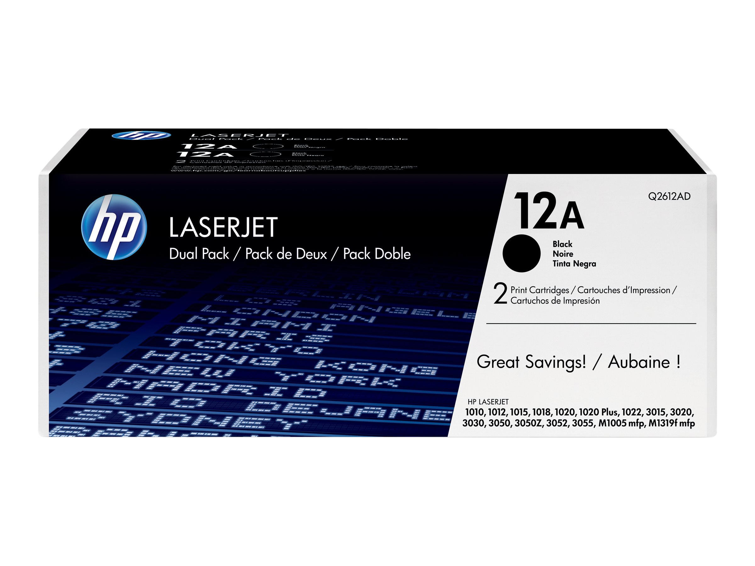 HP 12A - 2er-Pack - Schwarz - original - LaserJet - Tonerpatrone (Q2612AD) - für LaserJet 1010 - 1012 - 1015 - 1018 - 1020 - 1022 - 3015 - 3020 - 3030 - 3050 - 3052 - 3055 - M1005 HP 12A - 2er-Pack - Schwarz - original - LaserJet - Tonerpatrone (Q2612AD) - für LaserJet 1010 - 1012 - 1015 - 1018 - 1020 - 1022 - 3015 - 3020 - 3030 - 3050 - 3052 - 3055 - M1005