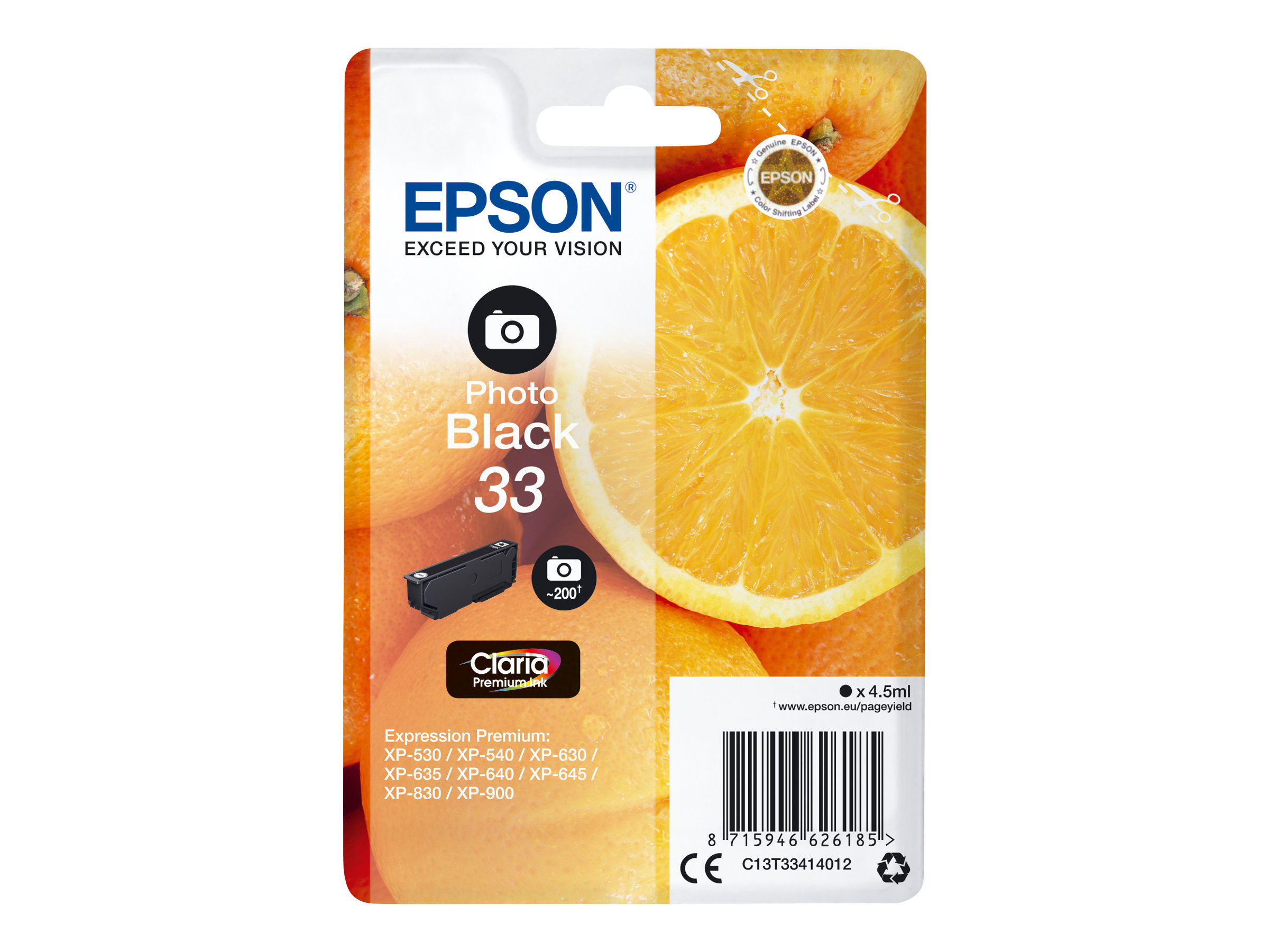 SGLPCK PHOTO BLCK 33 PREM.INK - Blisterverpackung - Tintenpatrone - für Expression Home XP-635 - 830; Expression Premium XP-530 - 540 - 630 - 635 - 640 - 645 - 830 - 900 SGLPCK PHOTO BLCK 33 PREM.INK - Blisterverpackung - Tintenpatrone - für Expression Home XP-635 - 830; Expression Premium XP-530 - 540 - 630 - 635 - 640 - 645 - 830 - 900