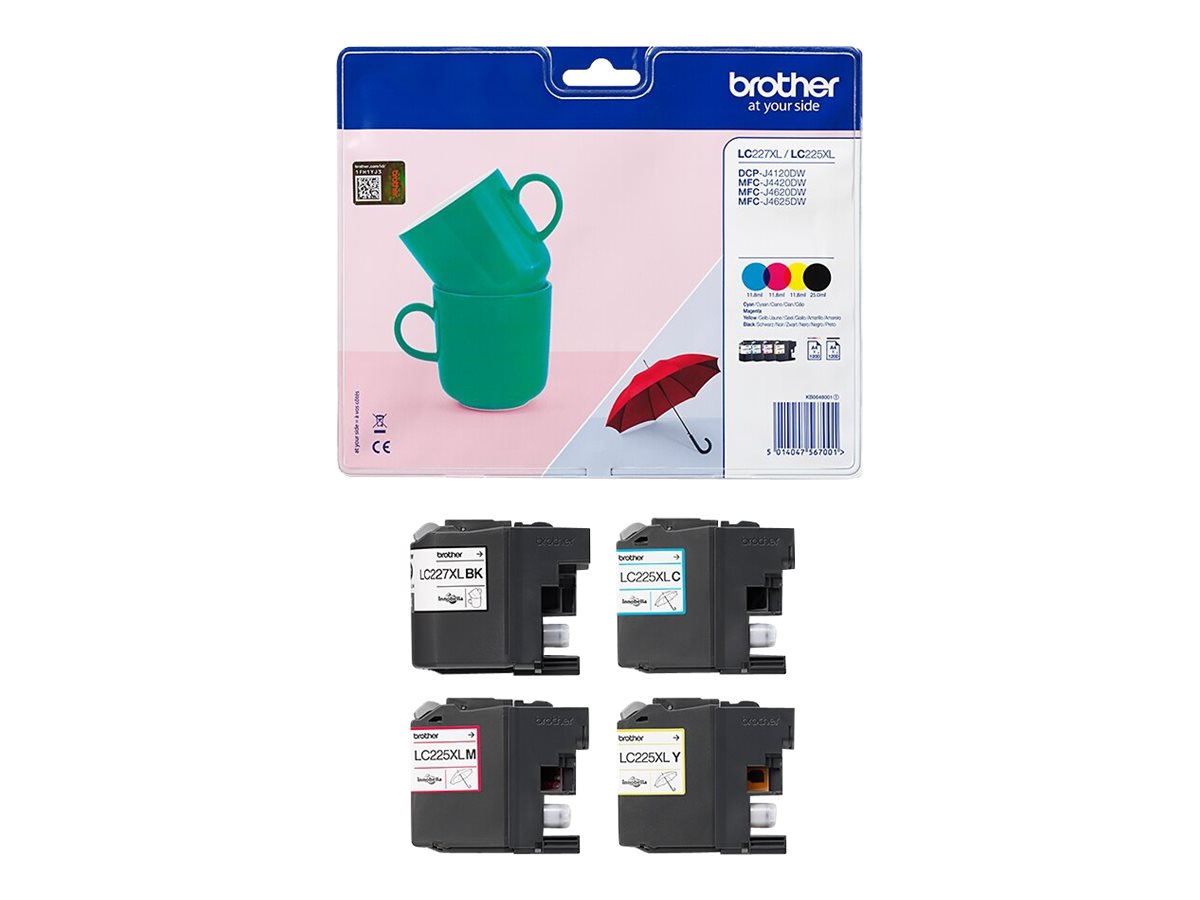 Brother LC227XL/225XL - 4er-Pack - Schwarz, Gelb, Cyan, Magenta - Original - Tintenpatrone - für Brother DCP-J4120DW - MFC-J4420DW - MFC-J4620DW - MFC-J4625DW Brother LC227XL/225XL - 4er-Pack - Schwarz, Gelb, Cyan, Magenta - Original - Tintenpatrone - für Brother DCP-J4120DW - MFC-J4420DW - MFC-J4620DW - MFC-J4625DW
