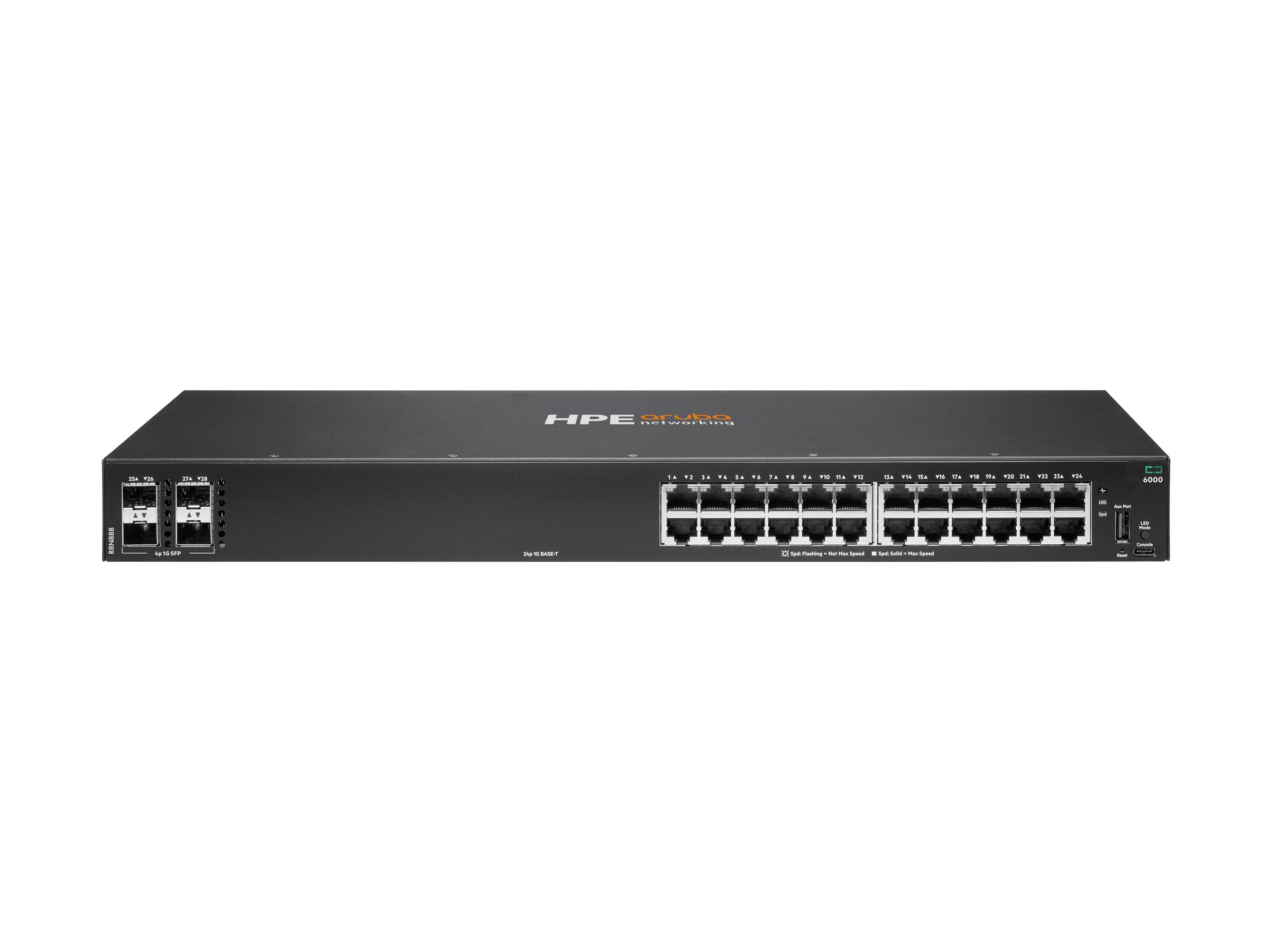 HPE Aruba Networking CX 6000 24p 10M/100M/1G 4p Switch - Luftstrom von Seite zu Seite - an Rack montierbar - wandmontierbar - BTO