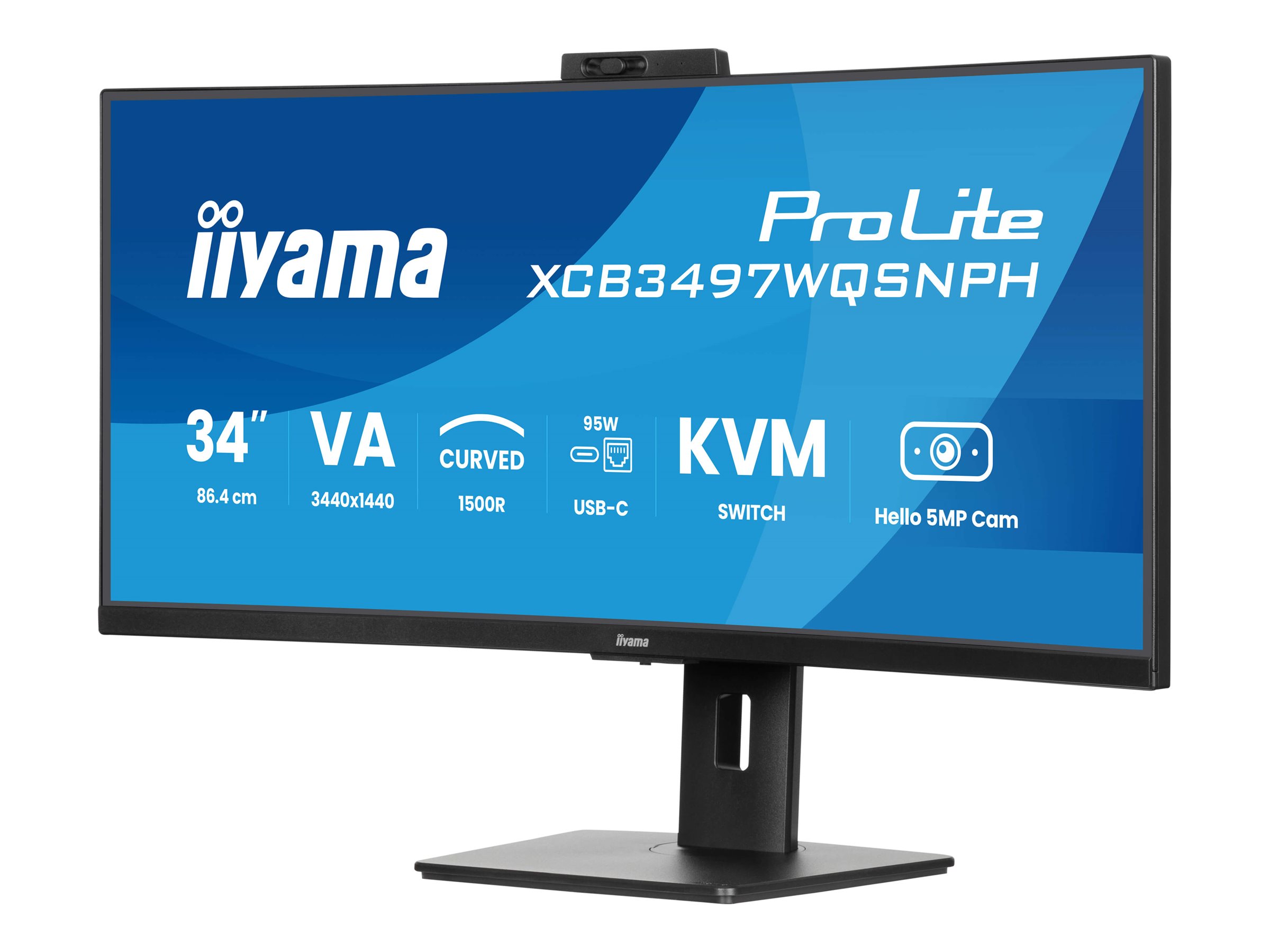 Iiyama ProLite XCB3497WQSNPH-B1 - LED-Monitor - - (31.3" sichtbar) - 3440 x 1440 UWQHD @ 120 Hz - VA - 300 cd/m² - 3000:1 - 0.4 ms - 2xHDMI - DisplayPort - USB-C - Lautsprecher - mattschwarz