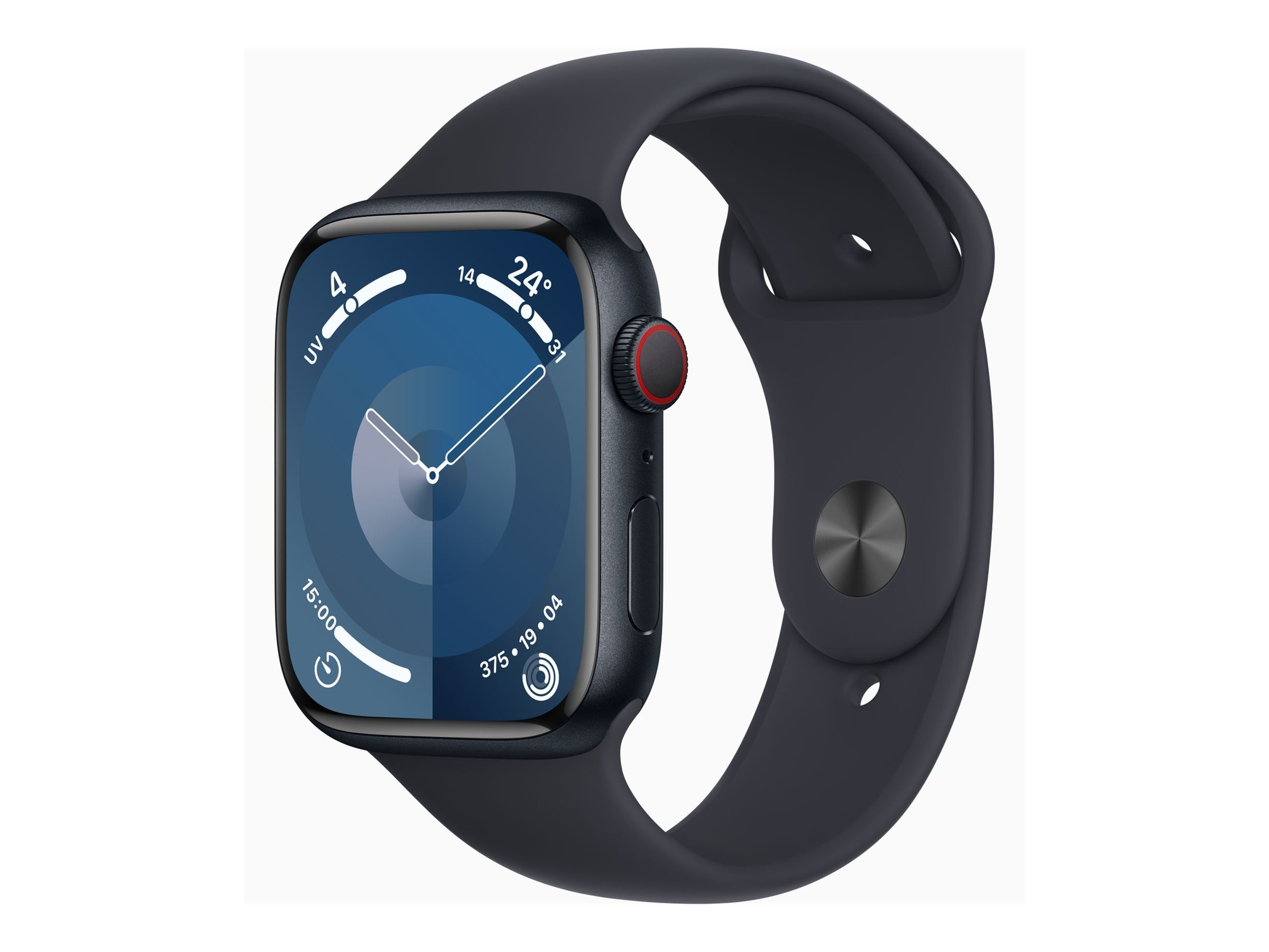 Apple Watch Series 9 (GPS + Cellular) - 45 mm - Midnight Aluminium - intelligente Uhr mit Sportband - Flouroelastomer - Midnight - Bandgröße: M/L - 64 GB - Wi-Fi - Bluetooth - UWB - LTE - 4G - 39 g