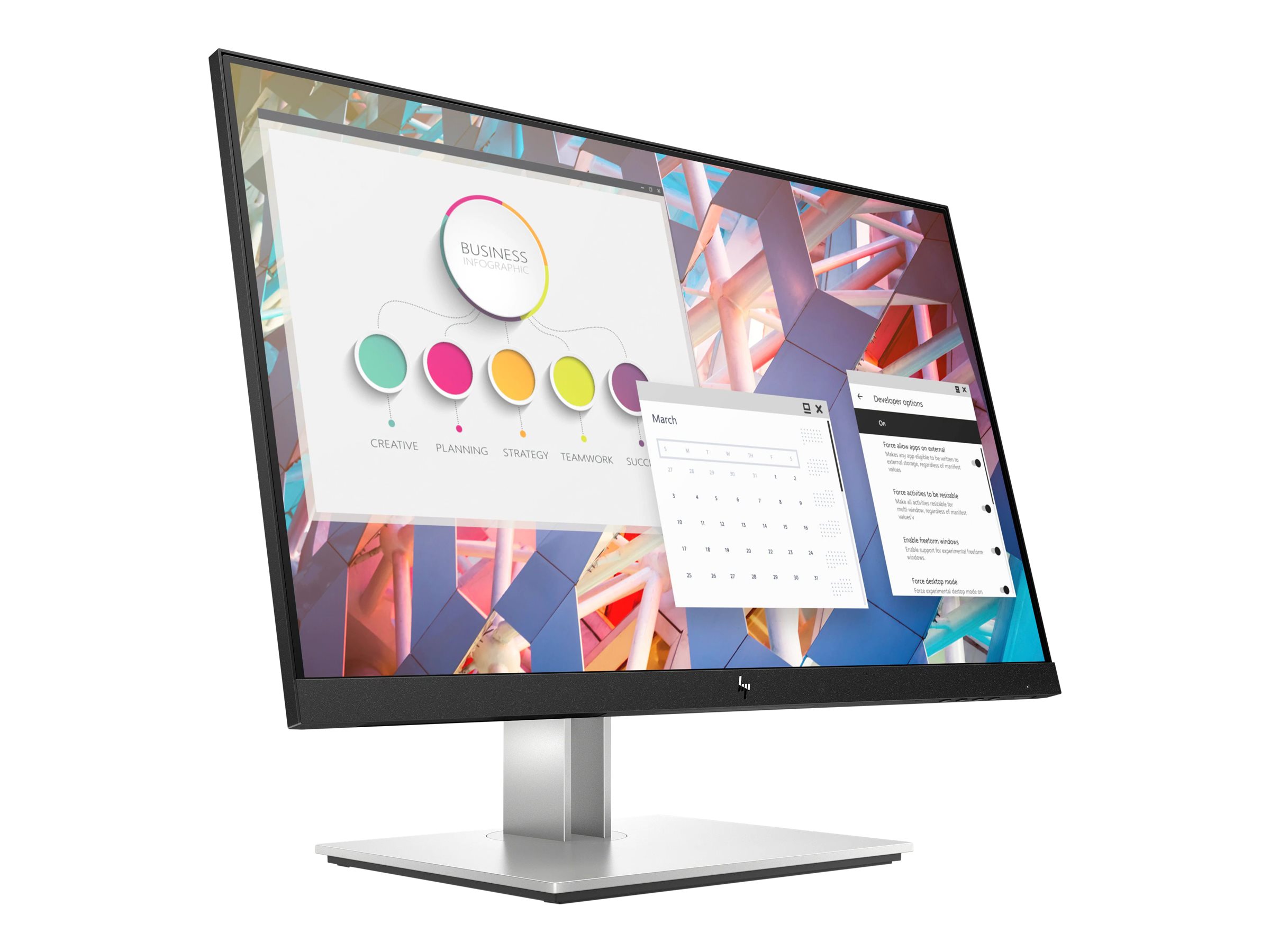 HP E24 G4 E-Series LED-Monitor 60,5 cm (23,8") 1920 x 1080 IPS LED - 1920 x 1080 Full HD (1080p) @ 60 Hz - IPS - 250 cd/m² - 1000:1 - 5 ms - HDMI - VGA - DisplayPort - Silber (Halter) - schwarzer Kopf