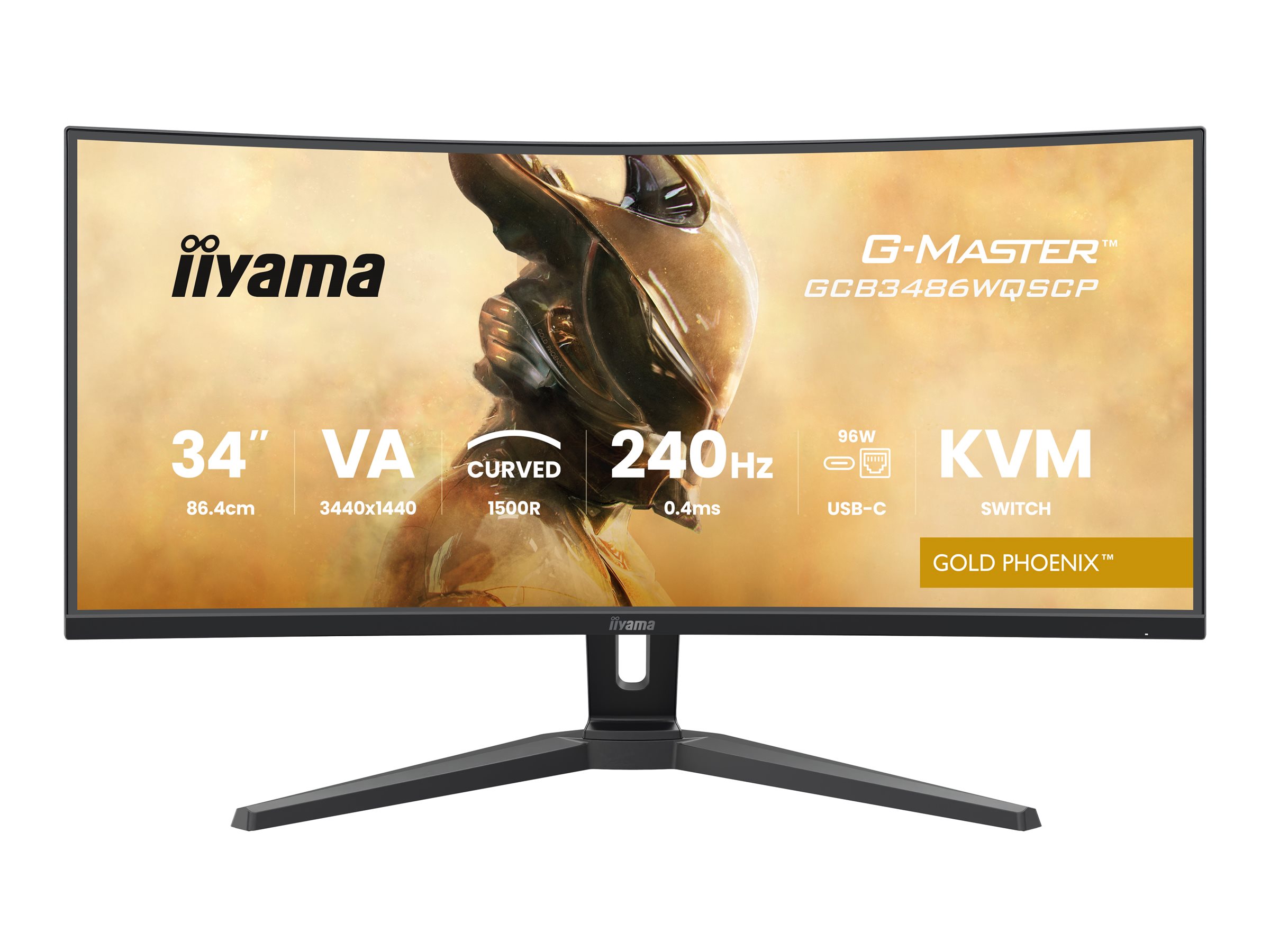 Iiyama G-MASTER Gold Phoenix GCB3486WQSCP-B1 - - (31.4" sichtbar) - 3440 x 1440 UWQHD @ 240 Hz - VA - 500 cd/m² - 4000:1 - 0.4 ms - 2xHDMI - DisplayPort - 2xUSB-C - 2xUSB - Lautsprecher - Schwarz