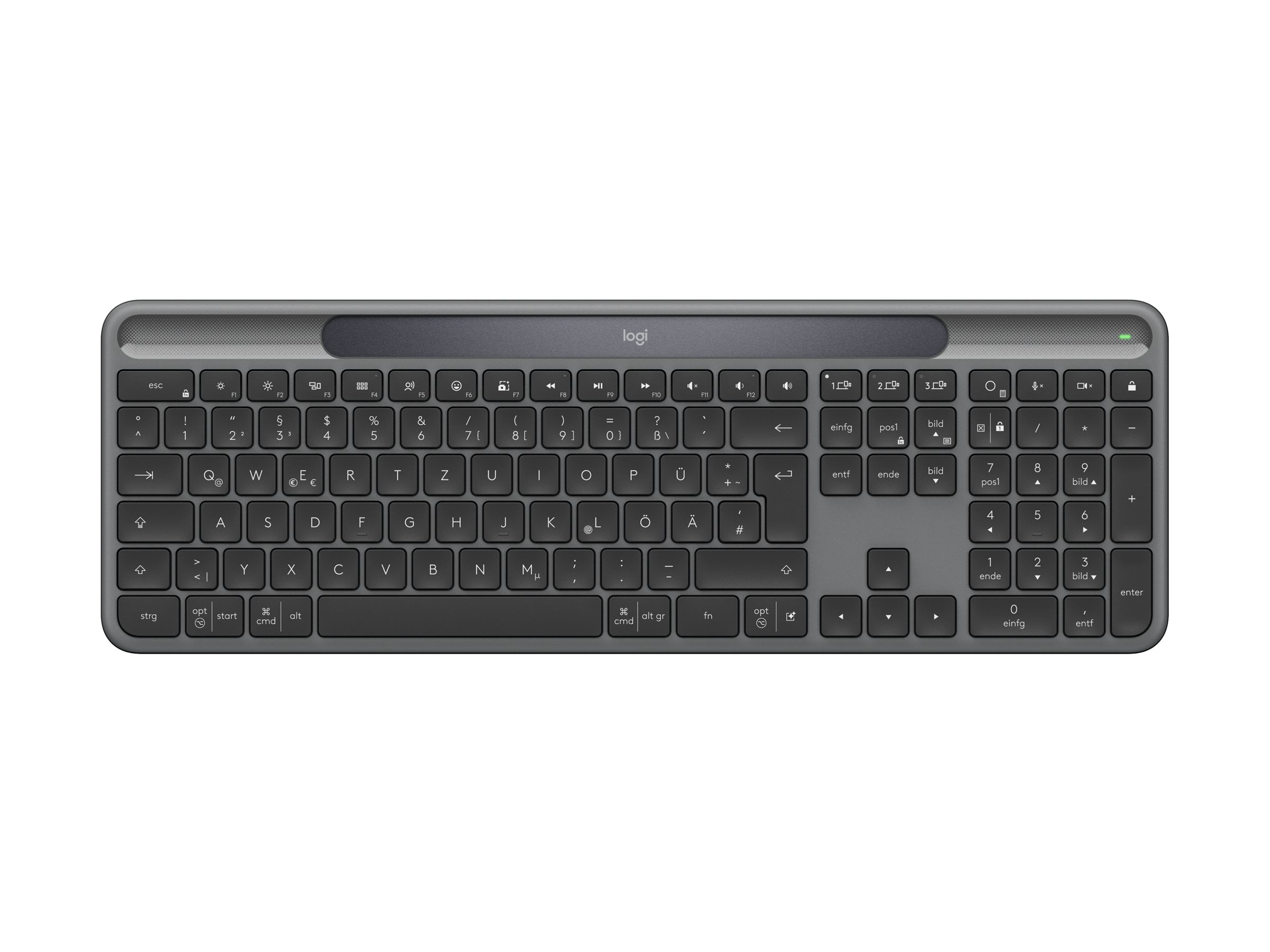 Logitech Signature Slim Solar+ K980 - Tastatur - full size - kabellos - Bluetooth LE - QWERTZ - Deutsch - Tastenschalter: scissor switches - Graphite Logitech Signature Slim Solar+ K980 - Tastatur - full size - kabellos - Bluetooth LE - QWERTZ - Deutsch - Tastenschalter: scissor switches - Graphite