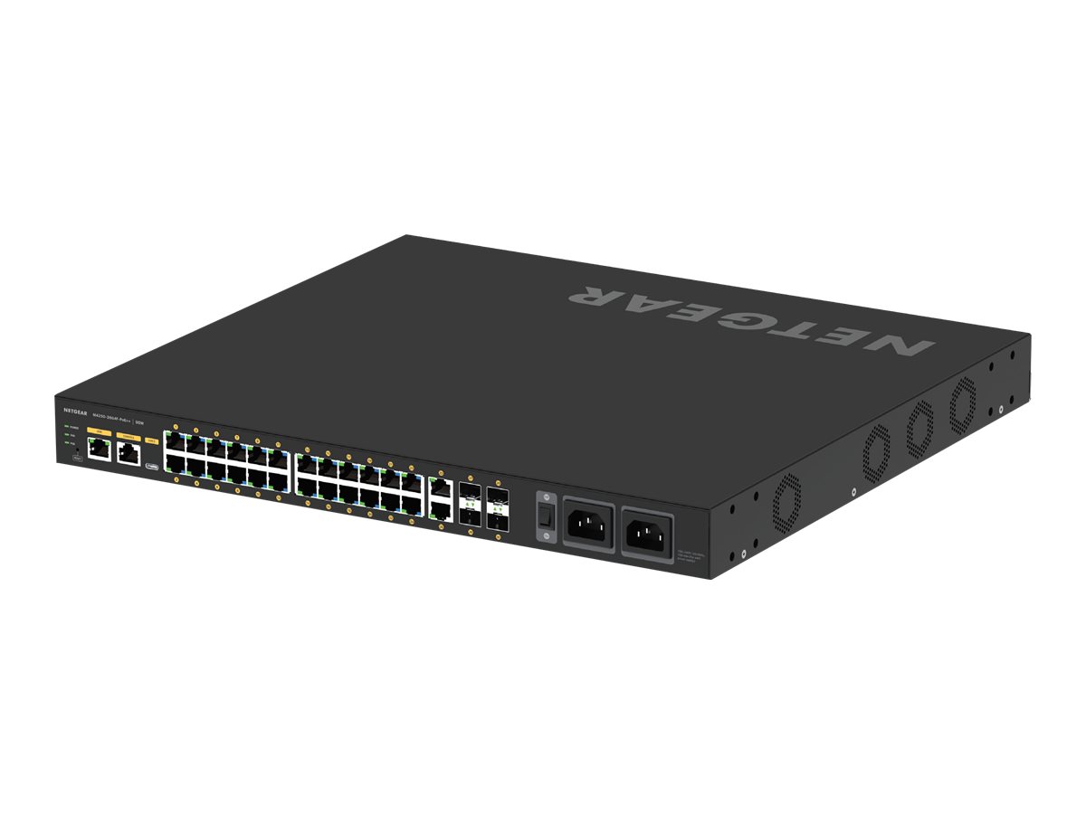 Netgear AV Line M4250-26G4F-PoE++ - Switch - L3 - - + 2 x 10/100/1000 + 4 x 1000Base-X SFP - Seite-zu-Seite-Luftstrom - an Rack montierbar - PoE++ (1440 W)