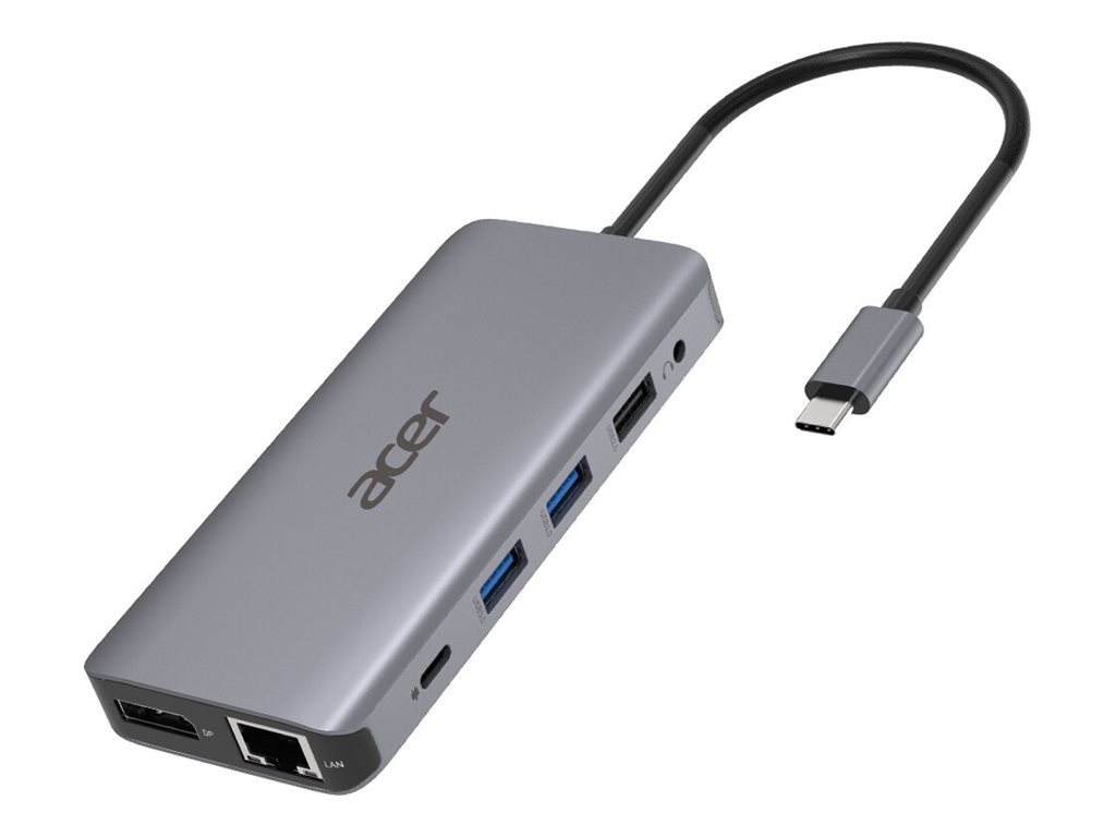 Acer 12-in-1-Adapter, Kabelgebunden, USB 3.2 Gen 1 - USB-C - 2 x HDMI - DP - 1GbE - für Chromebook 51X; Extensa 15; Predator Helios 300; Predator Triton 300; TravelMate Spin B3