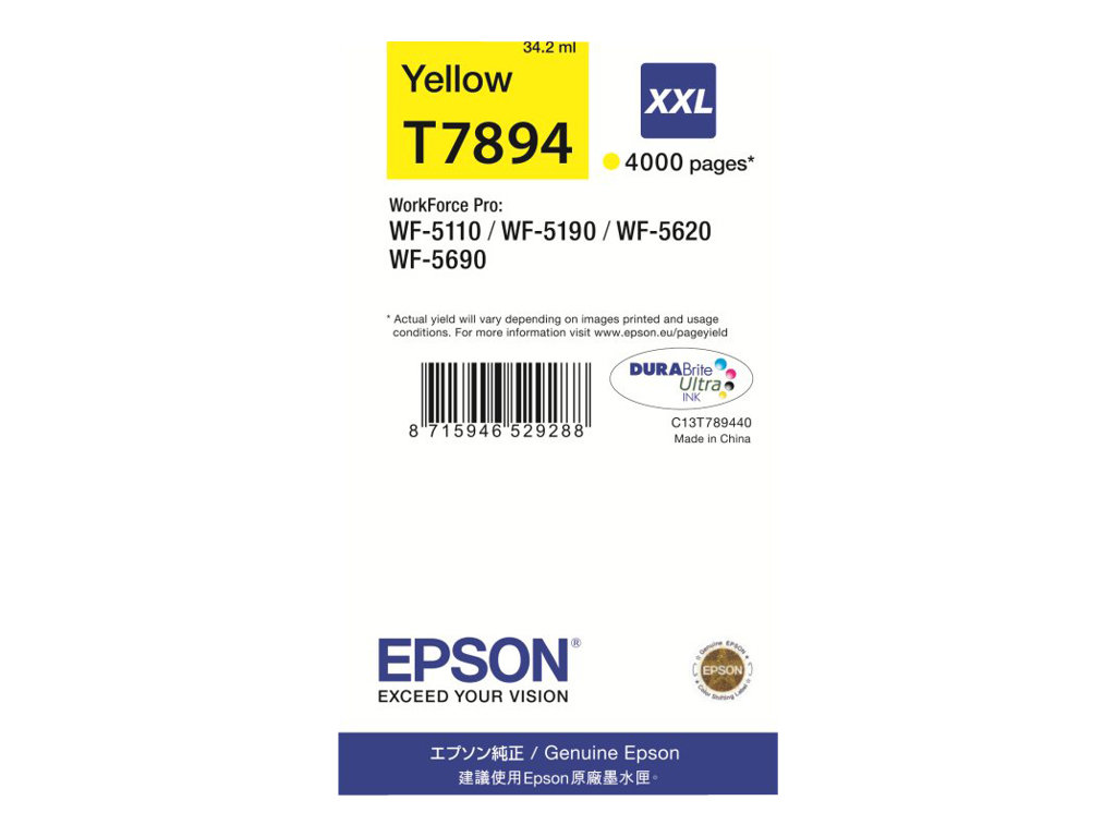 Tintenpatrone C13T789440 XXL gelb - Tintenpatrone - für WorkForce Pro WF-5110DW - WF-5190DW - WF-5190DW BAM - WF-5620DWF - WF-5690DWF - WF-5690DWF BAM Tintenpatrone C13T789440 XXL gelb - Tintenpatrone - für WorkForce Pro WF-5110DW - WF-5190DW - WF-5190DW BAM - WF-5620DWF - WF-5690DWF - WF-5690DWF BAM