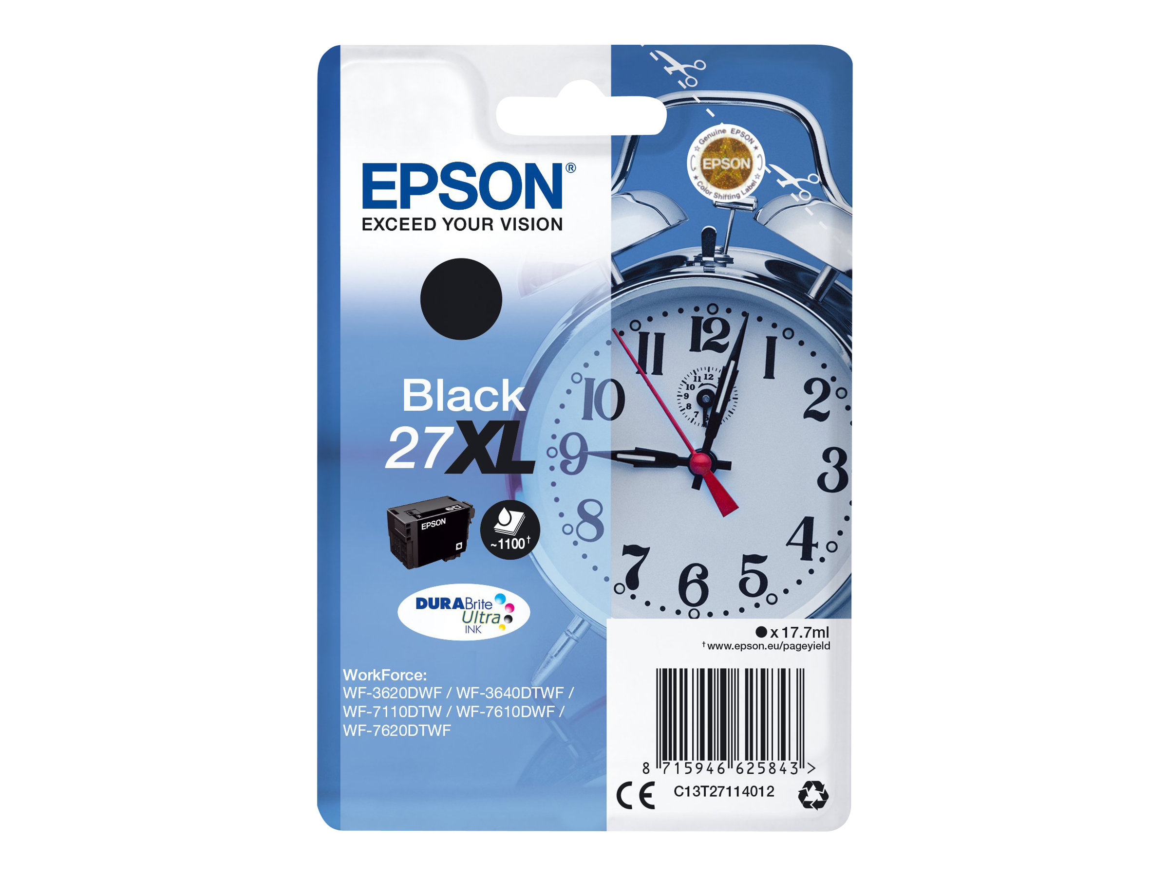 Epson 27XL - 17.7 ml - XL - Schwarz - Original - Tintenpatrone - für WorkForce WF-3620 - WF-3640 - WF-7110 - WF-7210 - WF-7610 - WF-7620 - WF-7710 - WF-7715 - WF-7720 Epson 27XL - 17.7 ml - XL - Schwarz - Original - Tintenpatrone - für WorkForce WF-3620 - WF-3640 - WF-7110 - WF-7210 - WF-7610 - WF-7620 - WF-7710 - WF-7715 - WF-7720