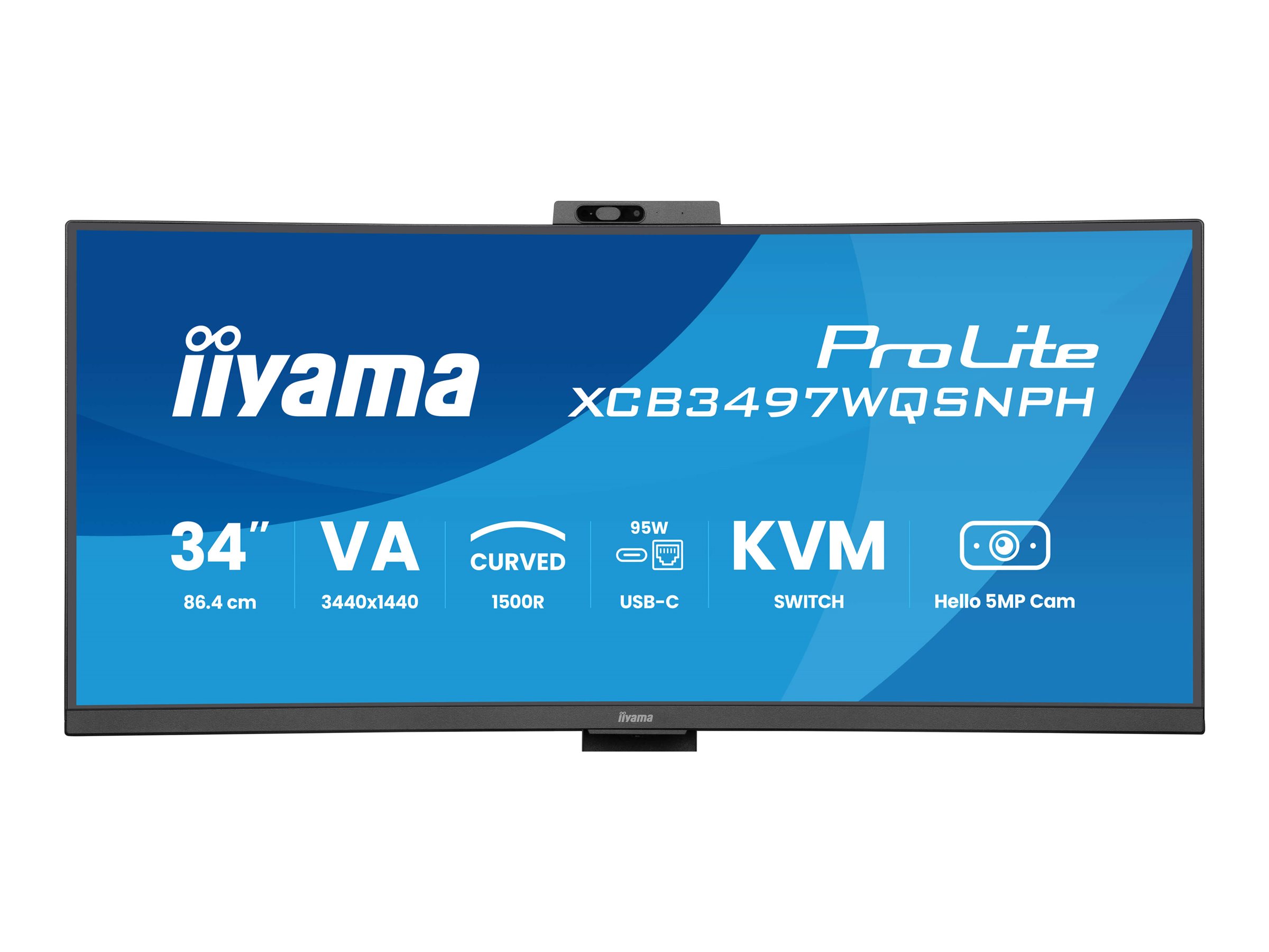 Iiyama ProLite XCB3497WQSNPH-B1 - LED-Monitor - - (31.3" sichtbar) - 3440 x 1440 UWQHD @ 120 Hz - VA - 300 cd/m² - 3000:1 - 0.4 ms - 2xHDMI - DisplayPort - USB-C - Lautsprecher - mattschwarz