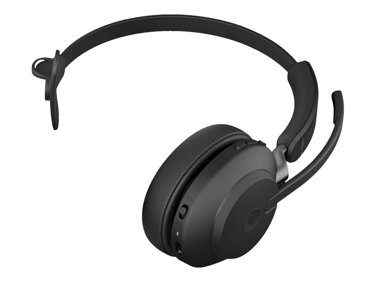 Jabra Evolve2 65 MS Mono Headset On-Ear konvertierbar - Bluetooth - kabellos - USB-C - Geräuschisolierung - Schwarz - Zertifiziert für Microsoft Teams