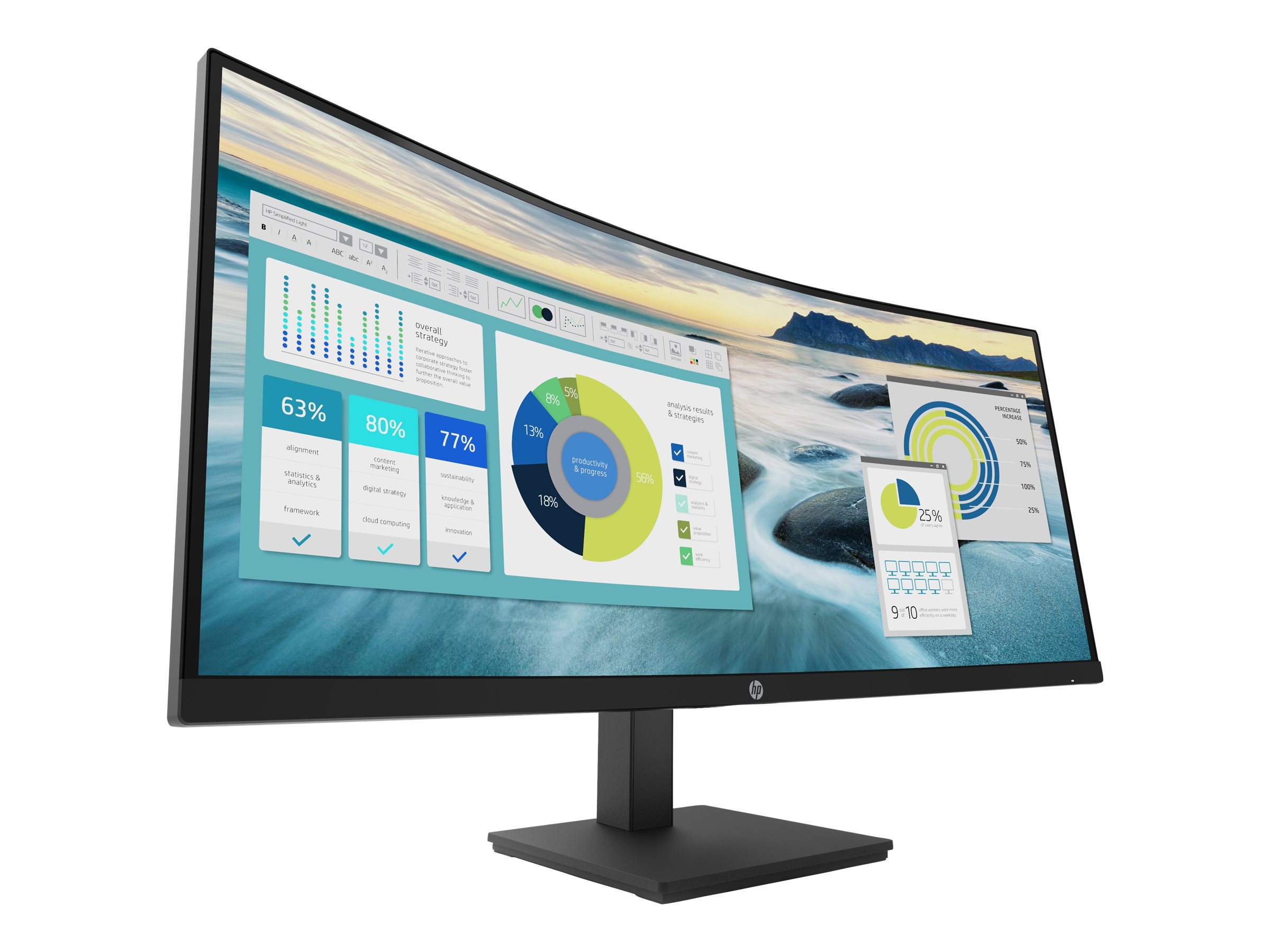 HP P34hc G4 - P-Series - LED-Monitor - gebogen - 3440 x 1440 WQHD @ 60 Hz - VA - 250 cd/m² - 3500:1 - 5 ms - HDMI - DisplayPort - USB-C - Lautsprecher - Schwarz