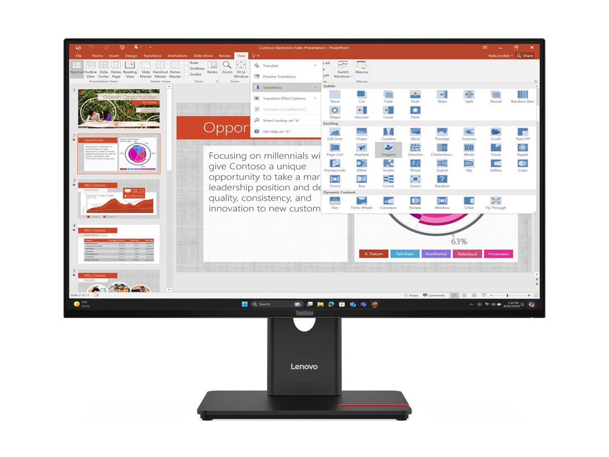 Lenovo ThinkVision T27-40 - LED-Monitor - 68.6 cm - 1920 x 1080 Full HD (1080p) @ 120 Hz - IPS - 300 cd/m² - 1500:1 - 4 ms - HDMI - VGA - DisplayPort - Finsternis schwarz