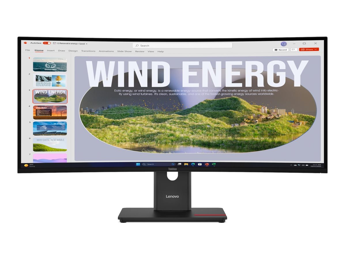Lenovo ThinkVision T34WD-40 - LED-Monitor - - 3440 x 1440 UWQHD @ 120 Hz - VA - 300 cd/m² - 3000:1 - HDR10 - 4 ms - HDMI - DisplayPort - USB-C - Finsternis schwarz