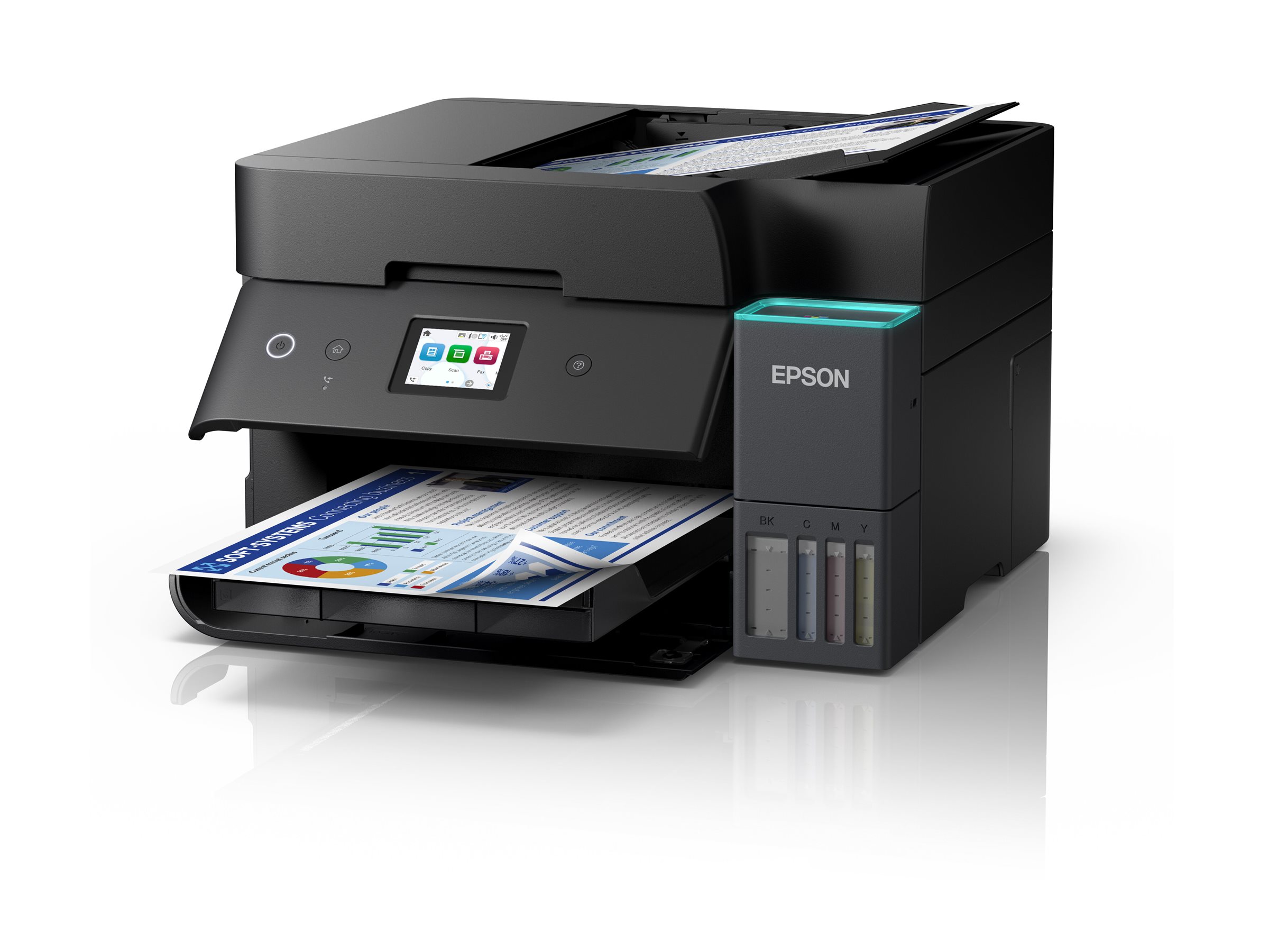 Epson EcoTank ET-4955 - Multifunktionsdrucker - - (Original) - A4/Letter (Medien) - bis zu 12 Seiten/Min. (Kopieren) - bis zu 18 Seiten/Min. (Drucken) - 250 Blatt - 33.6 Kbps - Wi-Fi(ac) - USB - LAN - Schwarz