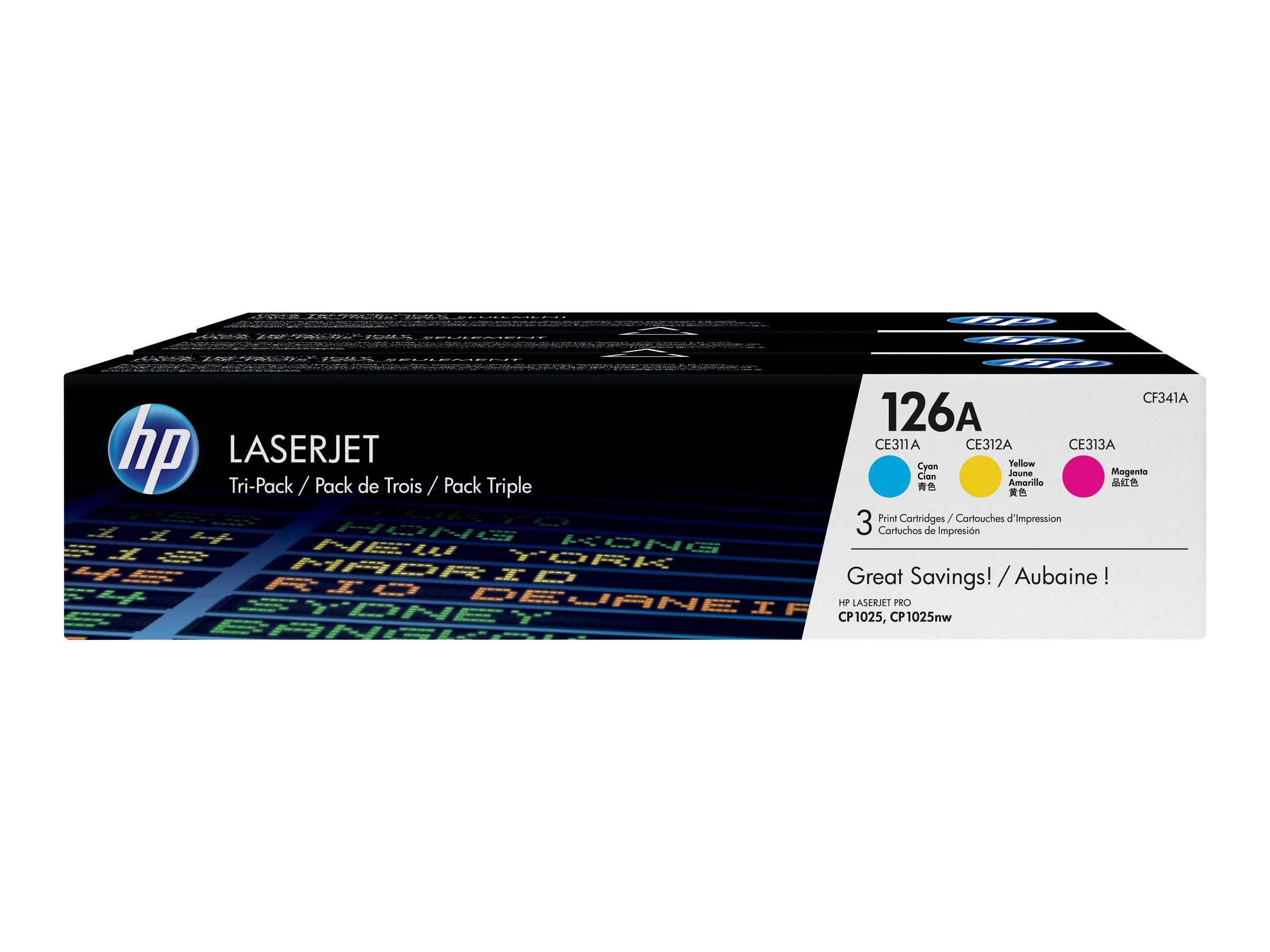 HP 126A - 3er-Pack - Gelb, Cyan, Magenta - original - LaserJet - Tonerpatrone (CF341A) - für Color LaserJet Pro CP1025; LaserJet Pro MFP M175; TopShot LaserJet Pro M275 HP 126A - 3er-Pack - Gelb, Cyan, Magenta - original - LaserJet - Tonerpatrone (CF341A) - für Color LaserJet Pro CP1025; LaserJet Pro MFP M175; TopShot LaserJet Pro M275