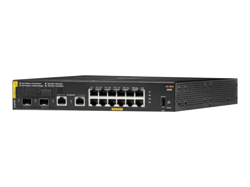 Hewlett Packard Enterprise Aruba 6000 12G Class4PoE 2G/2SFP 139W, Managed, L3, Gigabit Ethernet - + 2 x Gigabit SFP + 2 x 1000Base-T - an Rack montierbar - PoE (139 W)