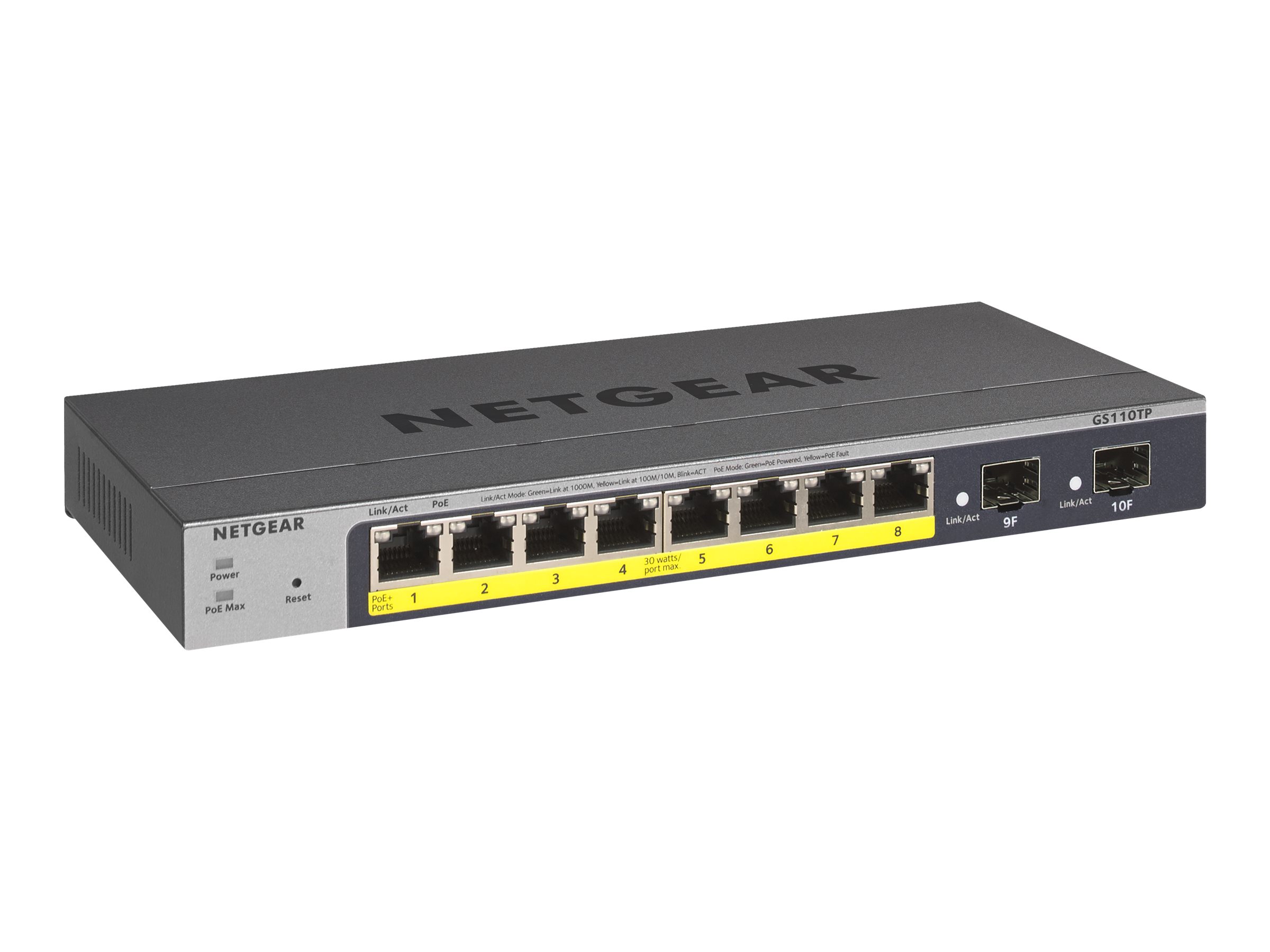 Netgear Smart GS110TPv3 - Switch - Smart - 8 x - + 2 x SFP - Desktop - wandmontierbar - PoE+ (55 W) - Gleichstrom