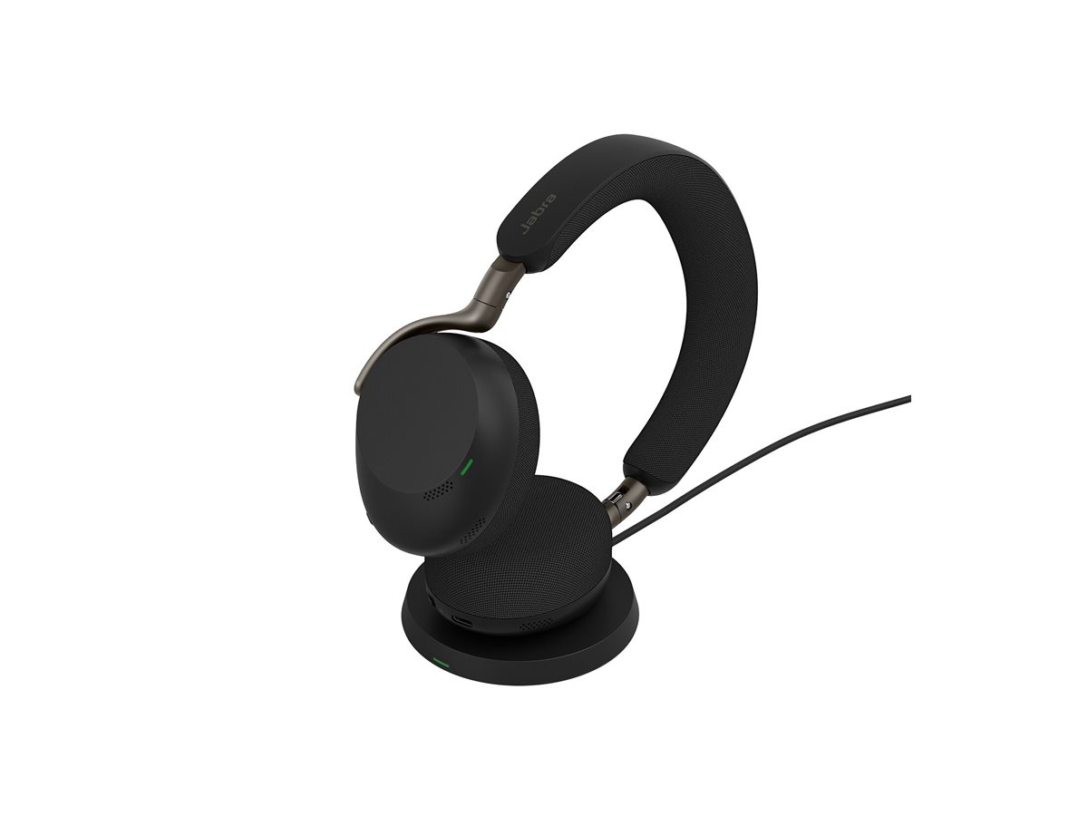 Jabra Evolve3 75 UC - Headset - On-Ear - Bluetooth - kabellos - aktive Rauschunterdrückung - USB-C über Bluetooth-Adapter - Schwarz - mit kabelloses Ladepad - UC-zertifiziert - Zoom-zertifiziert - Google Meet-zertifiziert