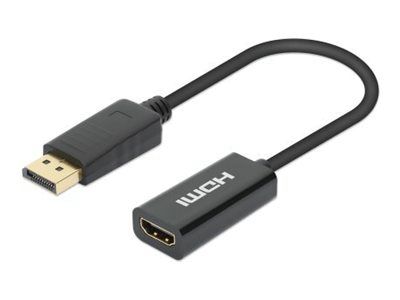Manhattan DisplayPort 1.2 to HDMI Active Adapter, 4K@60Hz, 15cm, Male to Female, DP With Latch, Blac