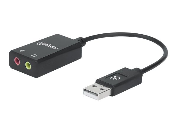 Manhattan USB-A Sound Adapter, USB-A to 3.5mm Mic-in and Audio-Out ports, 480 Mbps (USB 2.0)