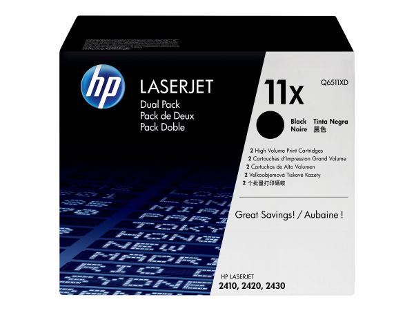 HP 11X - 2er-Pack - Hohe Ergiebigkeit - Schwarz - Original - LaserJet - Tonerpatrone (Q6511XD)
