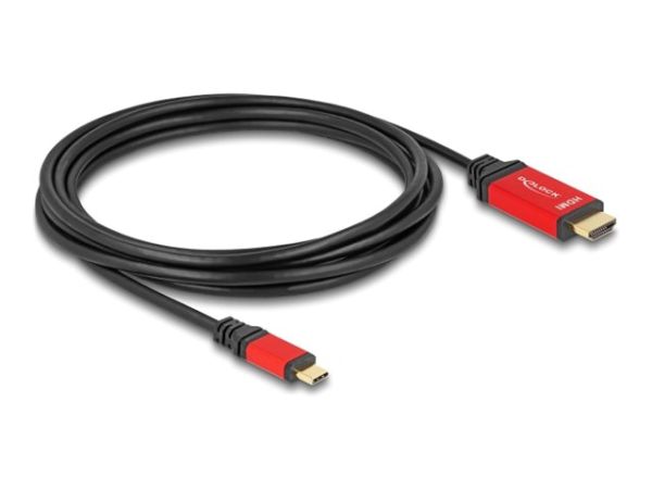 Delock Adapterkabel - 24 pin USB-C männlich zu HDMI männlich - 3 m - Schwarz / Rot - unterstützt 8K