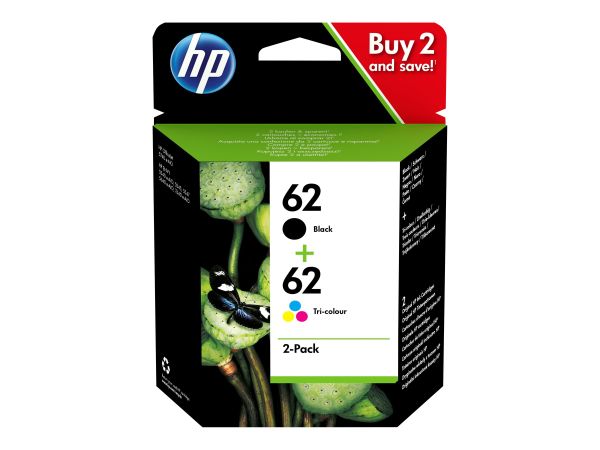 HP 62 - 2er-Pack - pigmentiertes Schwarz, Farbe (Cyan, Magenta, Gelb)