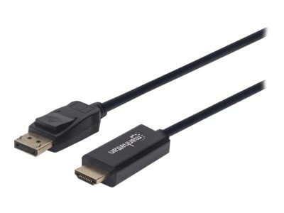 Manhattan DisplayPort 1.2 to HDMI Cable, 4K@60Hz, 1m, Male to Male, DP With Latch, Black, Not Bi-Dir