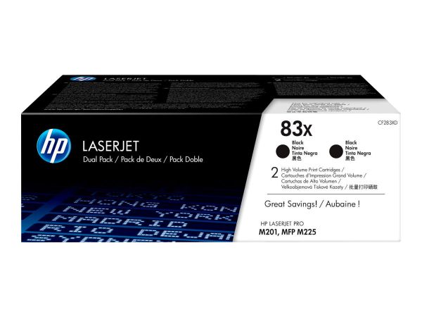 HP 83X - 2er-Pack - Hohe Ergiebigkeit - Schwarz - Original - LaserJet - Tonerpatrone (CF283X)