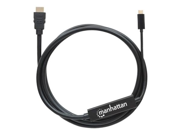 Manhattan USB-C to HDMI Cable, 4K@60Hz, 2m, Black, Equivalent to Startech CDP2HD2MBNL, Male to Male,