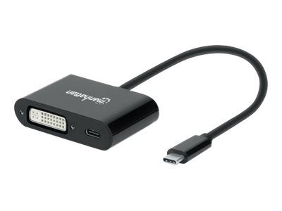 Manhattan USB-C to DVI-I and USB-C (inc Power Delivery), 1080p@60Hz, 19.5cm, Black, Power Delivery t