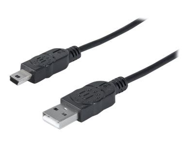 Manhattan USB-A to Mini-USB Cable, 1.8m, Male to Male, Black, 480 Mbps (USB 2.0)