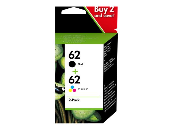 HP 62 - 2er-Pack - pigmentiertes Schwarz, Farbe (Cyan, Magenta, Gelb)