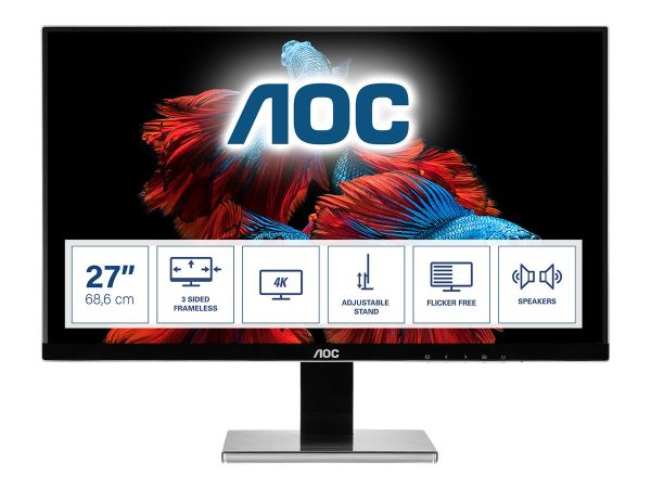 AOC U2777PQU - LED-Monitor - 68.6 cm (27") - 3840 x 2160 4K @ 60 Hz - IPS - 350 cd/m² - 1000:1 - 4 m