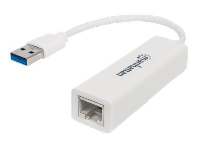 Manhattan USB-A Gigabit Network Adapter, White, 10/100/1000 Mbps Network, USB 3.0, Equivalent to Sta