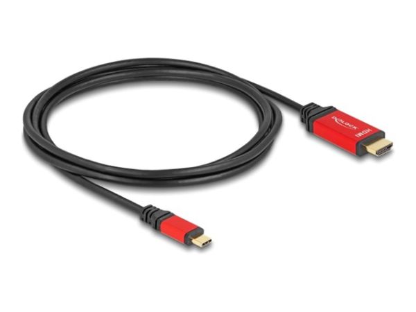 Delock Adapterkabel - 24 pin USB-C männlich zu HDMI männlich - 2 m - Schwarz / Rot - unterstützt 8K