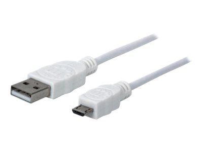 Manhattan USB-A to Micro-USB Cable, 1m, Male to Male, White, 480 Mbps (USB 2.0)