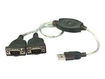 Manhattan USB-A to 2x Serial Ports Converter cable, 45cm, Male to Male, Serial/RS232/COM/DB9, Prolif