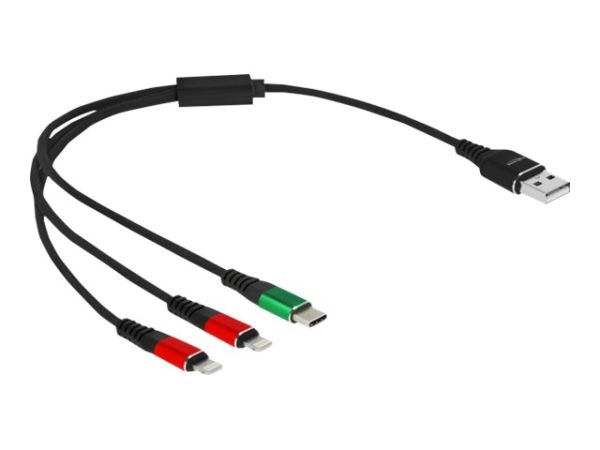 Delock 3 in 1 - Kabel nur zum Laden - USB männlich zu 24 pin USB-C, 2 x Apple-Beleuchtung männlich
